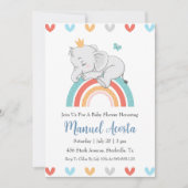 invitation à la douche bébé d'éléphant bleu modern (Devant)