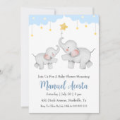 invitation à la douche bébé d'éléphant bleu modern (Devant)