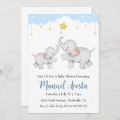 invitation à la douche bébé d'éléphant bleu modern (Devant / Derrière)