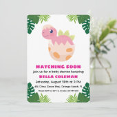 invitation à la douche bébé dinosaure rose (Debout devant)