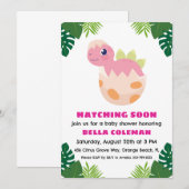 invitation à la douche bébé dinosaure rose (Devant / Derrière)