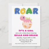 invitation à la douche bébé dinosaure rose (Devant)