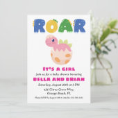 invitation à la douche bébé dinosaure rose (Debout devant)