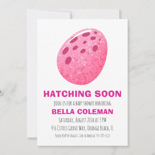 invitation à la douche bébé dinosaure rose (Devant)