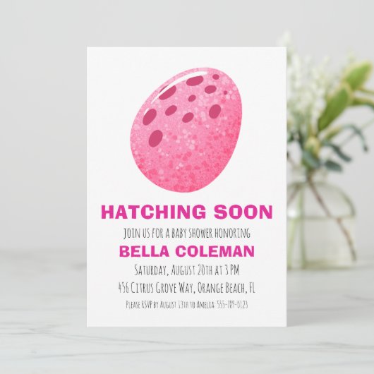 invitation à la douche bébé dinosaure rose (Debout devant)