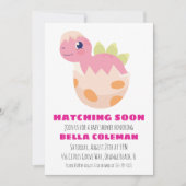 invitation à la douche bébé dinosaure rose (Devant)