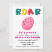 invitation à la douche bébé dinosaure rose (Devant)