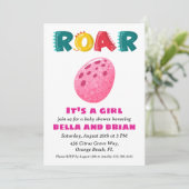 invitation à la douche bébé dinosaure rose (Debout devant)