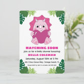 invitation à la douche bébé dinosaure rose (Debout devant)