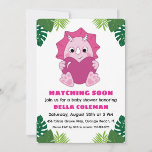 invitation à la douche bébé dinosaure rose