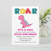 invitation à la douche bébé dinosaure rose (Debout devant)