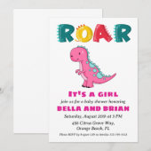 invitation à la douche bébé dinosaure rose (Devant / Derrière)