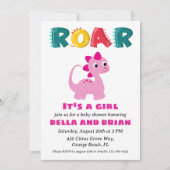 invitation à la douche bébé dinosaure rose (Devant)