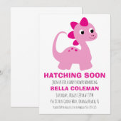 invitation à la douche bébé dinosaure rose (Devant / Derrière)