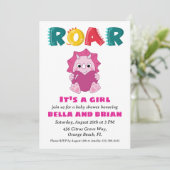 invitation à la douche bébé dinosaure rose (Debout devant)