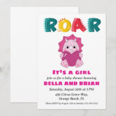 invitation à la douche bébé dinosaure rose (Devant / Derrière)