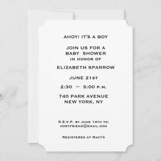 invitation à la douche bébé garçon (Dos)