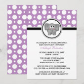 Invitation à la douche bébé Polka Dot Purple Eleph (Devant / Derrière)