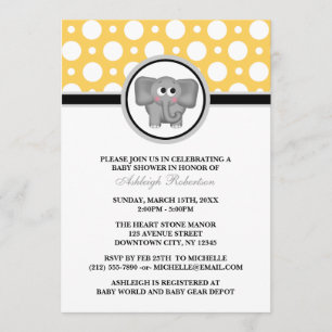 Invitation à la douche bébé Polka Jaune Eléphant