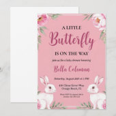 invitation à la douche bébé rose floral (Devant / Derrière)