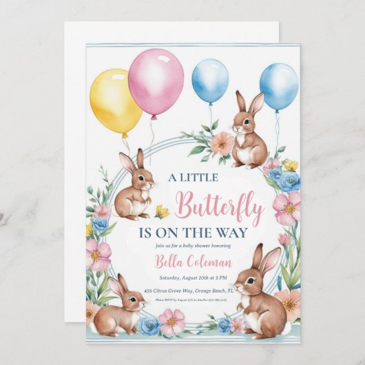 invitation à la douche bébé rose floral (Devant / Derrière)