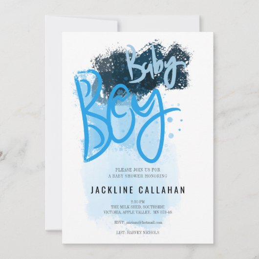 Invitation à la douche bleue pour bébé moderne (Devant)