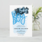 Invitation à la douche bleue pour bébé moderne (Debout devant)