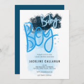 Invitation à la douche bleue pour bébé moderne (Devant / Derrière)