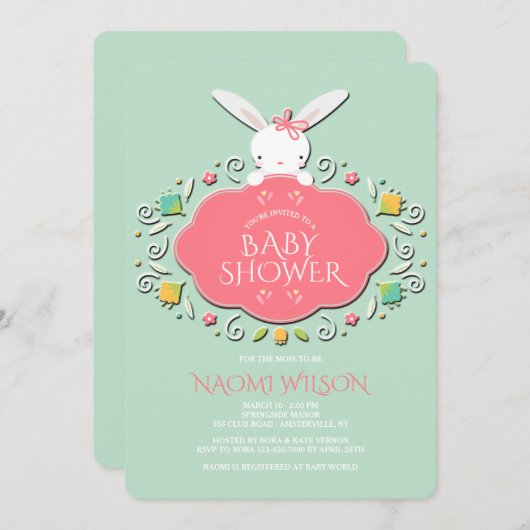 Invitation à la douche Bunny de la petite fille (Devant / Derrière)