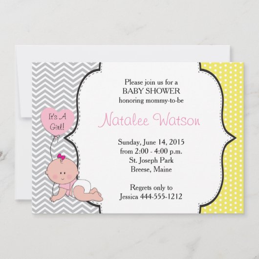 Invitation à la douche-cadre pour bébés filles (Devant)
