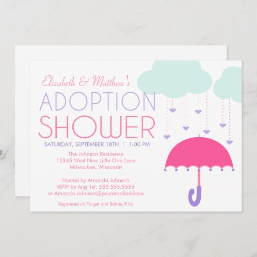 Invitation à la douche d'adoption avec parapluie r (Devant / Derrière)