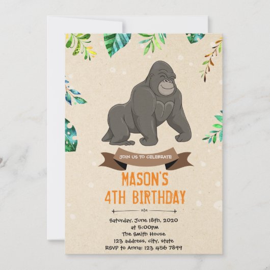 Invitation à la douche d'anniversaire de Gorilla (Devant)
