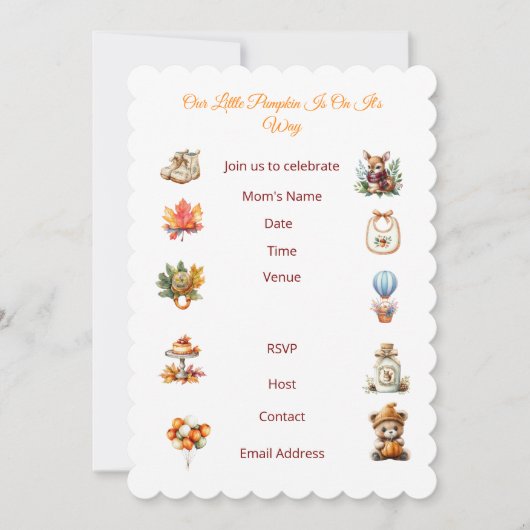 Invitation à la douche de bébé Automne Bay. (Devant)