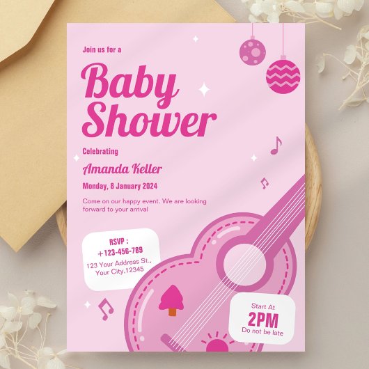 Invitation à la douche de bébé musicale rose