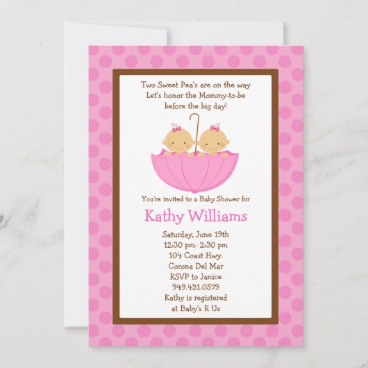 Invitation à la douche de bébé Twin Baby Girl (Devant)