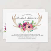 Invitation à la douche de boho de l'antler floral (Devant / Derrière)