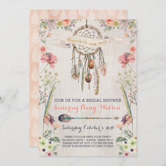 Invitation à la douche de Boho Dream Catcher (Devant / Derrière)