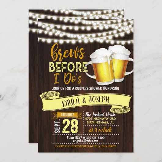 Invitation à la douche de couple de Brews Before I (Devant / Derrière)