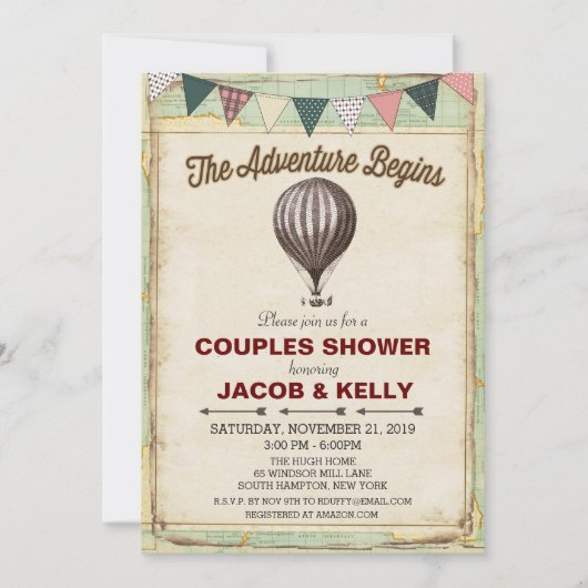 Invitation à la douche de Couples à air chaud vint (Devant)