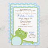 Invitation à la douche de grenouille verte (bleu)  (Devant / Derrière)