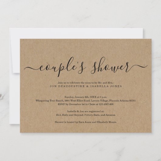 Invitation à la douche de Kraft Couple (Devant)