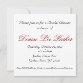 Invitation à la douche de la marée de Red Roses (Dos)