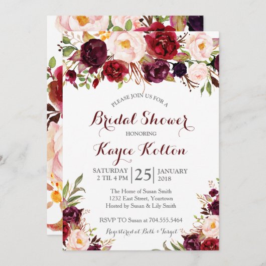 Invitation à la douche de la mariée de Bourgogne (Devant / Derrière)