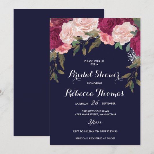 Invitation à la douche de la marine florale bordea (Devant / Derrière)