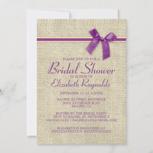 Invitation à la douche de la nuptiale de Burlap en (Devant)