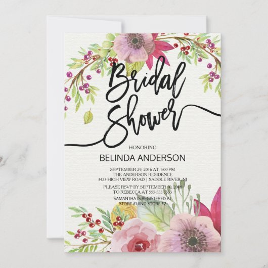 Invitation à la douche de l'automne florale (Devant)