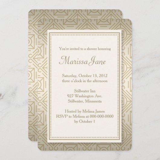 Invitation à la douche de style Art déco or (Devant / Derrière)
