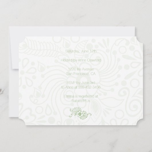 Invitation à la douche d'éléphant pour bébé vert (Dos)