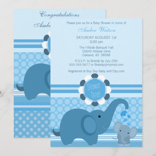 Invitation à la douche d'éléphant pour bébés (Devant / Derrière)