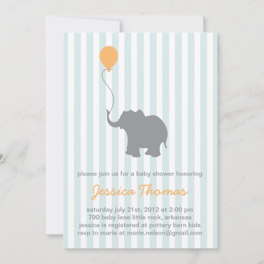 Invitation à la douche d'éléphant pour bébés (Devant)